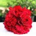 thumbnail image 2 of Enova Home 12" Mixed Artificial Silk Roses and Hydrangea Fake Flowers Bouquet Set of 2 (Red), 2 of 2