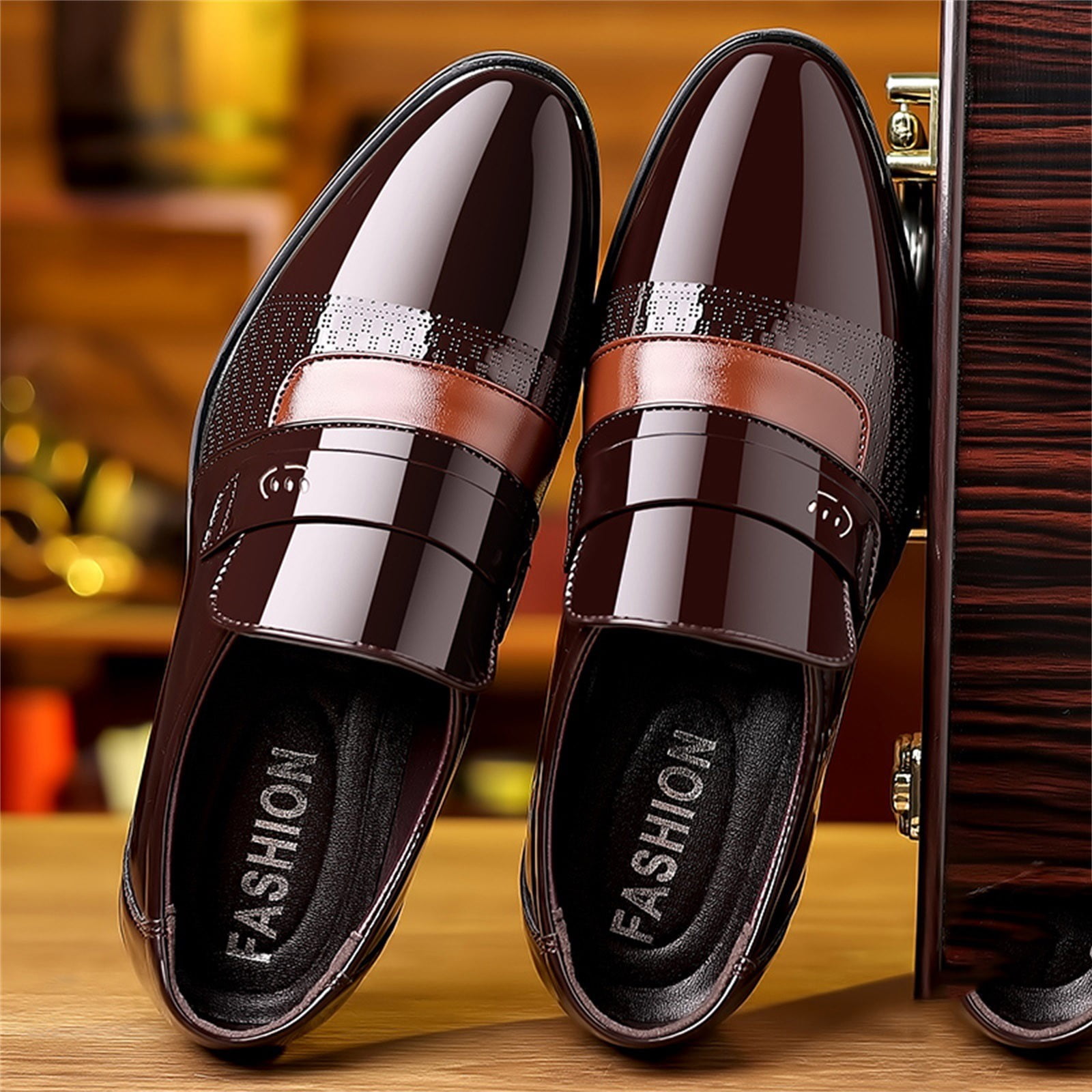 Dakaela Mens Dress Loafers Leather Business Slip on Oxford Shoes Classic Formal Wedding Sneakers Brown 8