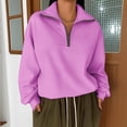 thumbnail image 3 of Women's Half Zip Pullover Hoodie, Stand Collar Long Sleeve Sweatshirt, Casual Loose Fit Top, Solid Color Knit Blouse, Fashion Oversized Sweater for Women Hot Pink XL, 3 of 4