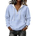 thumbnail image 2 of Striped Corduroy Quarter Zip Hoodie for Women Long Sleeve Drawstring Hood Kangaroo Pocket Loose Fit Pullover Sweatshirt Casual Streetwear Fall Winter, 2 of 5