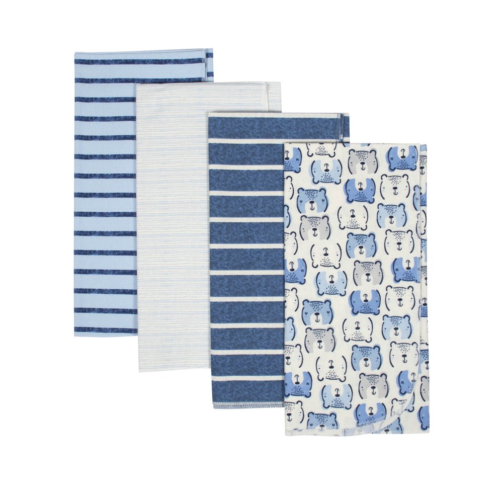 Gerber Gerber Baby Boy Flannel Blankets, 4Pack, Blue, Teddy