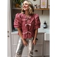 thumbnail image 5 of Chemise à Manches Courtes Bouffantes pour Femmes, Col Rond Élégant, Imprimé Rayé Rose, Hauts Courts, Nouvelle Mode 2025, 5 of 5
