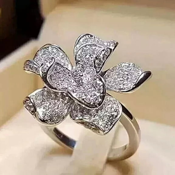 2Ct Round Cut Lab Created Diamond Flower Wedding Ring 14K White Gold Plated