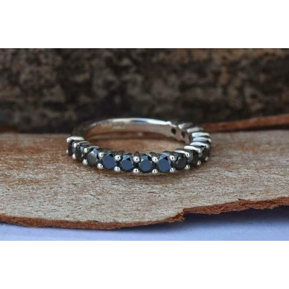 Spinel Half Eternity Wedding Band Ring 14K White Gold Finish