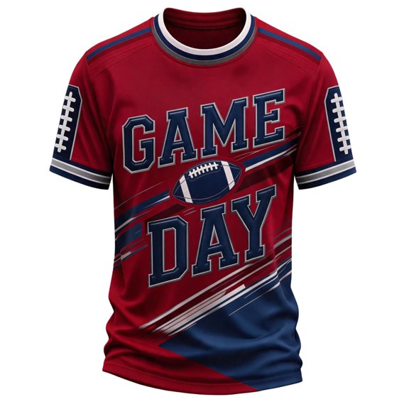 Game Day Shirt for Men Football Season Print Striped Short Sleeve Crew Neck Sports Fan Graphic Jersey Deep Red S