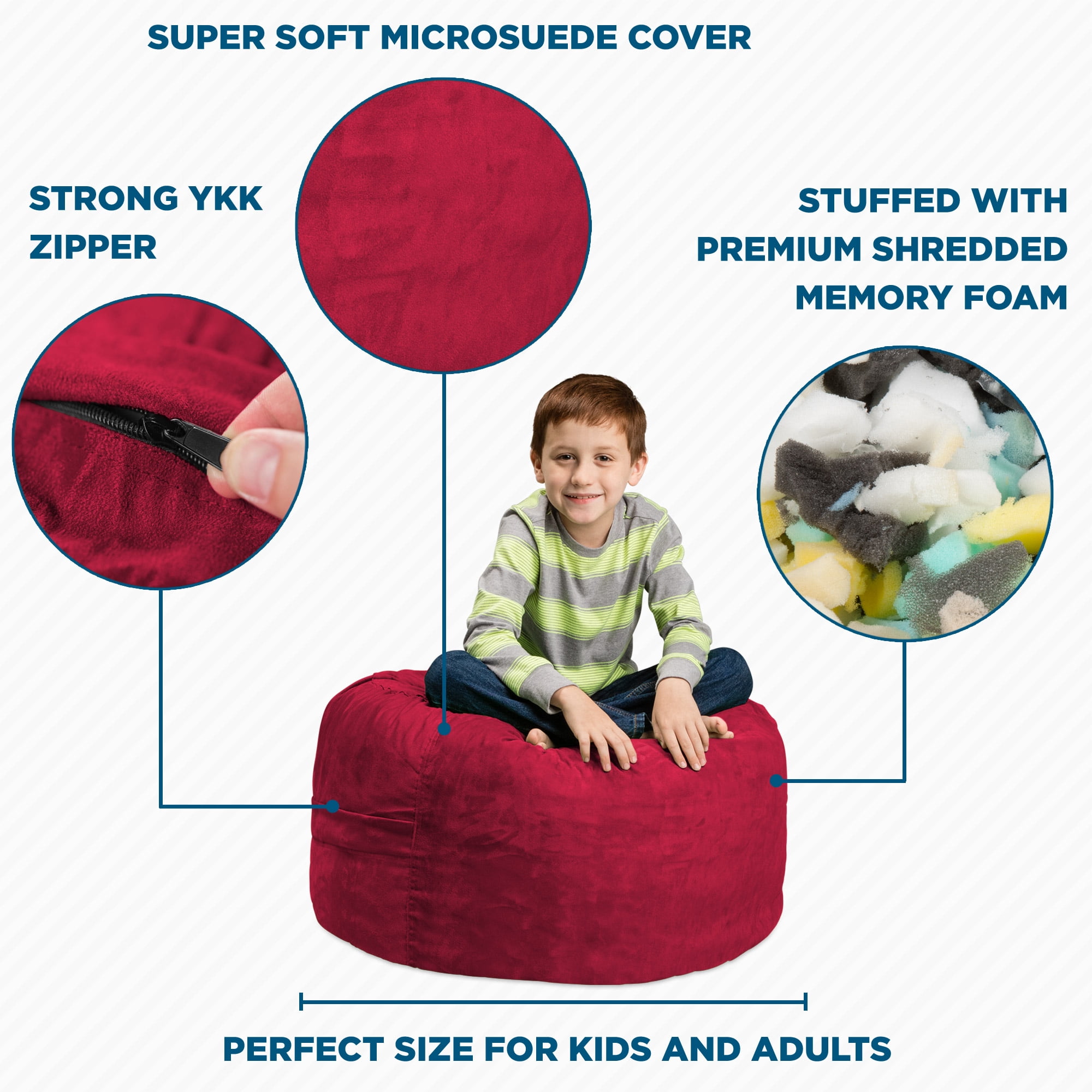 Chill Sack Bean Bag Chair, Memory Foam Lounger with Microsuede Cover, Kids, 2 ft, Cinnabar