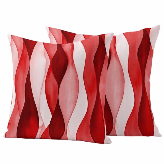 Outdoor Waterproof Pillow Covers Abstract Red Wave Stripe Texture Decorative Throw Pillow Protectors,Pillowcase Cushion Cases for Patio Sofa Garden Couch,16x16in,Pack of 2