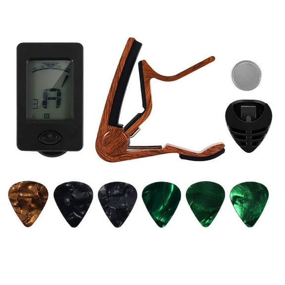 Guitar Capo Tuner Fit for Ukulele Violin Electric Bass Acoustic with Picks and Pick Holder Accessories