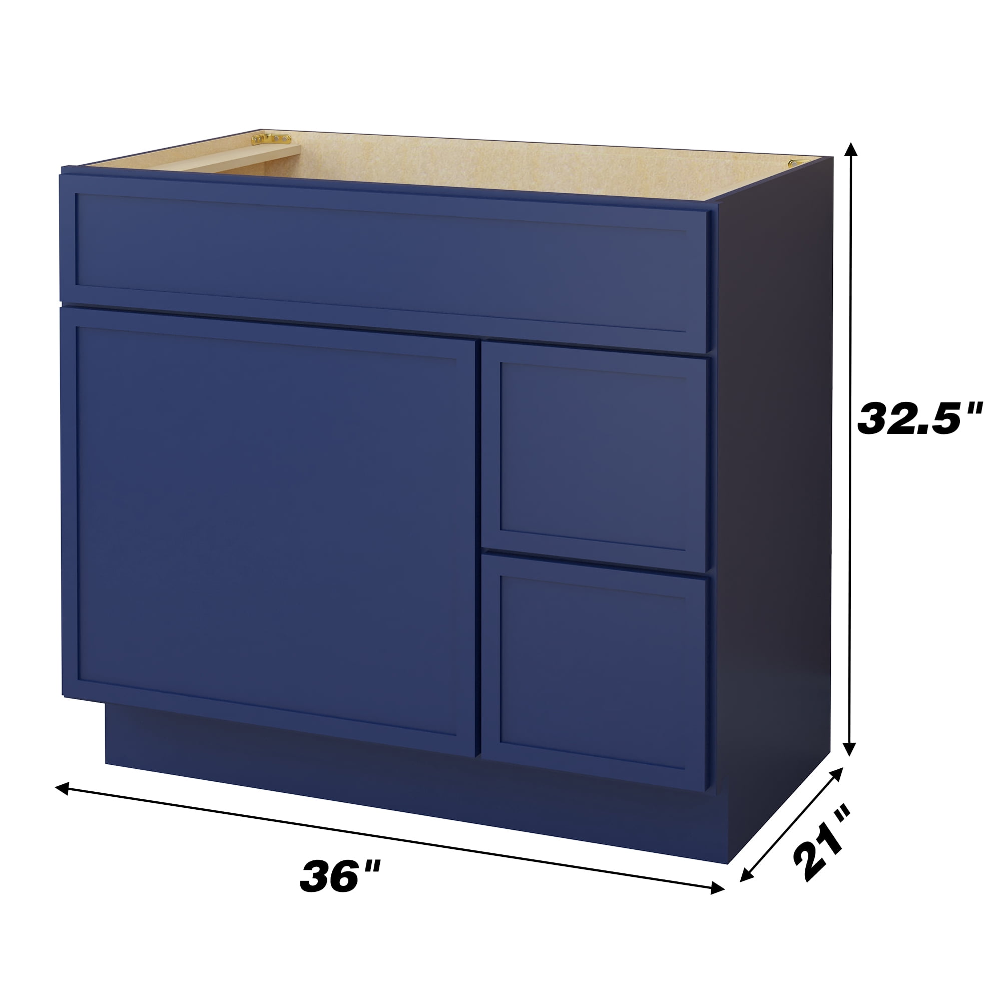 Vanity Art 36" W Birch Plywood Freestanding Single Base 2 Drawers Storage Cabinet with Soft Close Door
