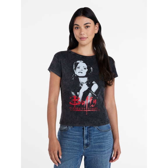 Buffy the Vampire Slayer Women’s Halloween Graphic Print Baby Tee, Sizes XXS–XXL