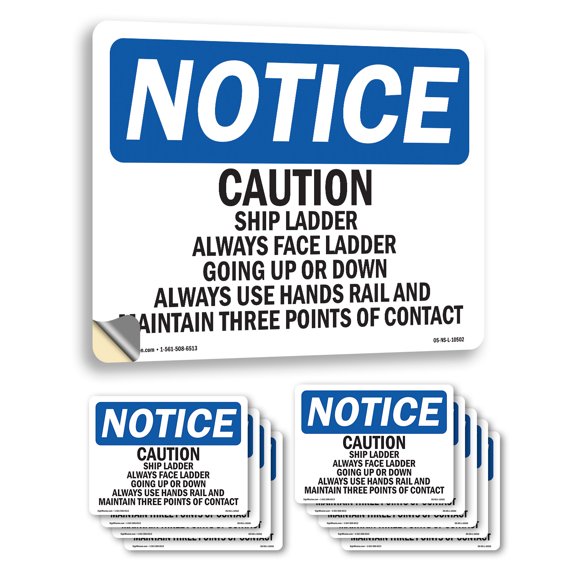 Caution Ship Ladder Always Face Ladder Going OSHA Notice Vinyl Decal Label 5 Inch x 3.5 Inch - 10 Pack