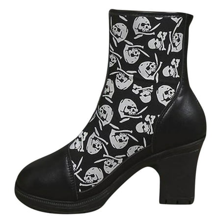 

OJSFQUFP Women Ankle Boots Heel Stitching Short Barrel Round Toe Rear Zipper Fashionable Ladies Boots Comfortable Fall Shoes Womens Wide Boots Black 35