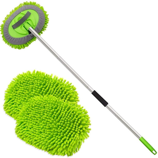 Cepillo de lavado de coches con mango largo, Kit de mopa para lavado de coches de microfibra, cepillo para lavado de coches, suministros de limpieza, Kit de cuidado del coche con cabezal de repuesto Rojo Verde Cocina, Decoración y Otros