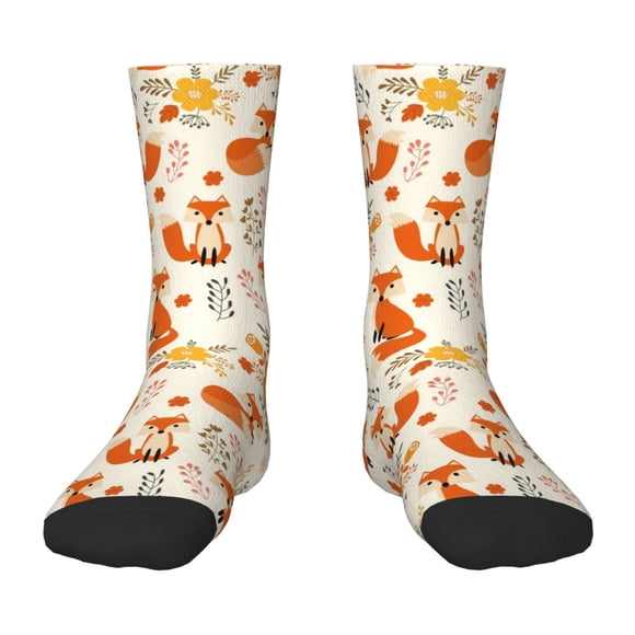 Wukai Flower Fox for Children's Mid-tube Socks, Elastic Contrast Color Sports Socks, Suitable for Boys and Girls Aged 6-10