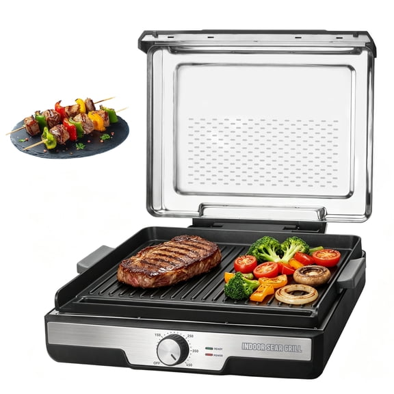 Mailand Electric Indoor Grill with Removable Plates, Portable BBQ Grill Pan, Electric Grill Indoor, Indoor Grills Electric Smokeless, Cooking & Grilling Gifts, Recipes Included, Graphite