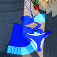 thumbnail image 4 of B91xZ String Ensembles Bikini pour Femmes Deux Pièces Maillots de Bain Col Rond Taille Haute, Bleu L, 4 of 5