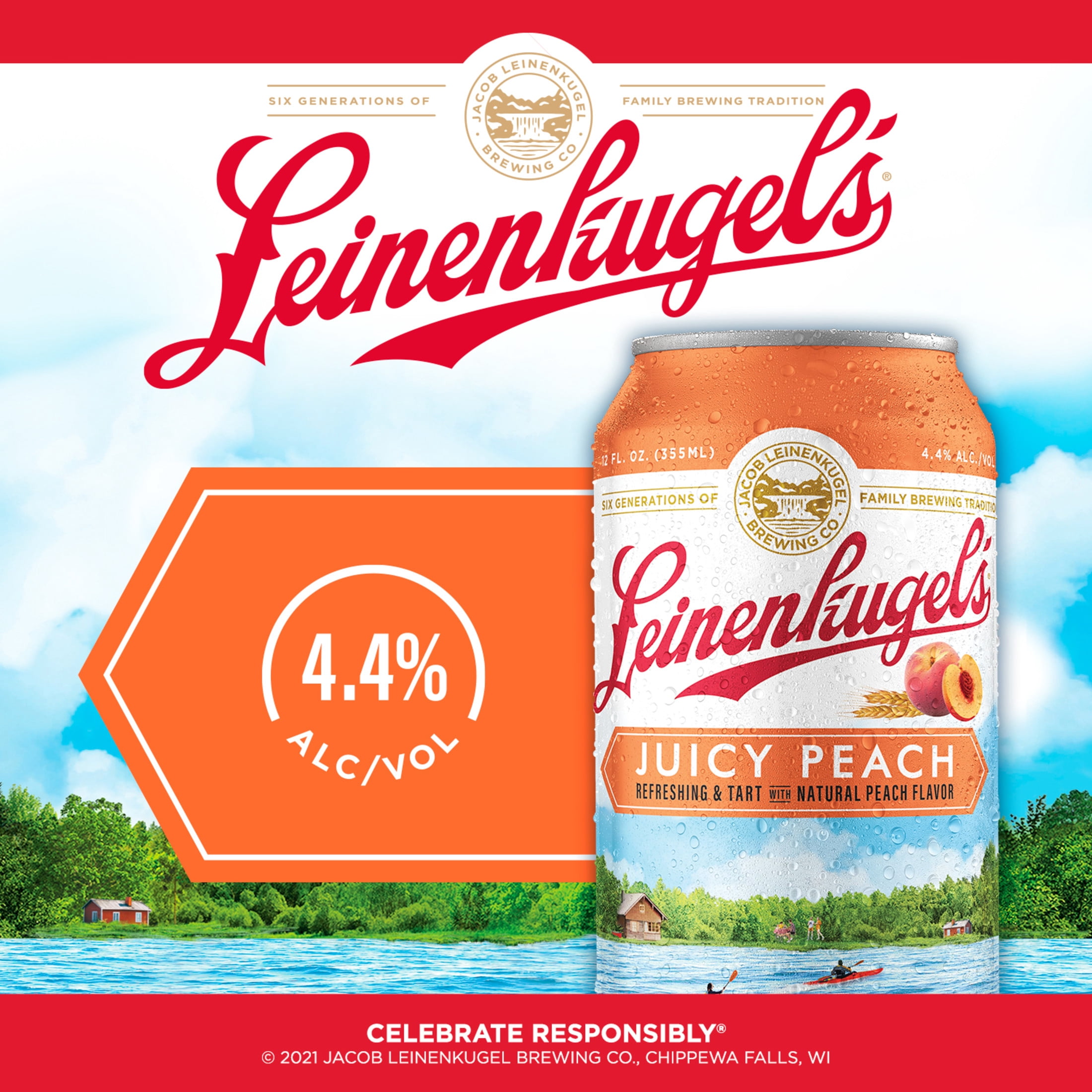 Leinenkugel's Juicy Peach Beer, 12 Pack, 12 fl oz Aluminum Cans, 4.4% ABV