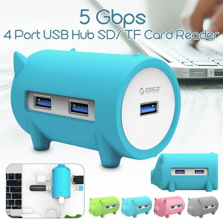 Piggy Hi-Speed 3 Port USB3.0 HUB OTG TF / SD Card Reader Adapter for Cellphone Tablet Laptop Notebook Expansion with Date