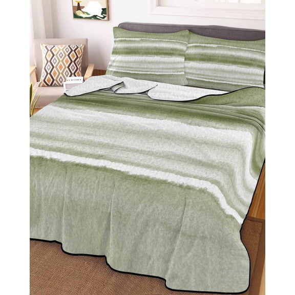 Sage Green Stripes Twin Size Down Alternative Comforter, Lightweight Comforter Quilt Bedding Set with Pillow Shams Watercolor Gradient Abstract Striped All Seasons Bed Comforter Duvet Insert 68"x86"