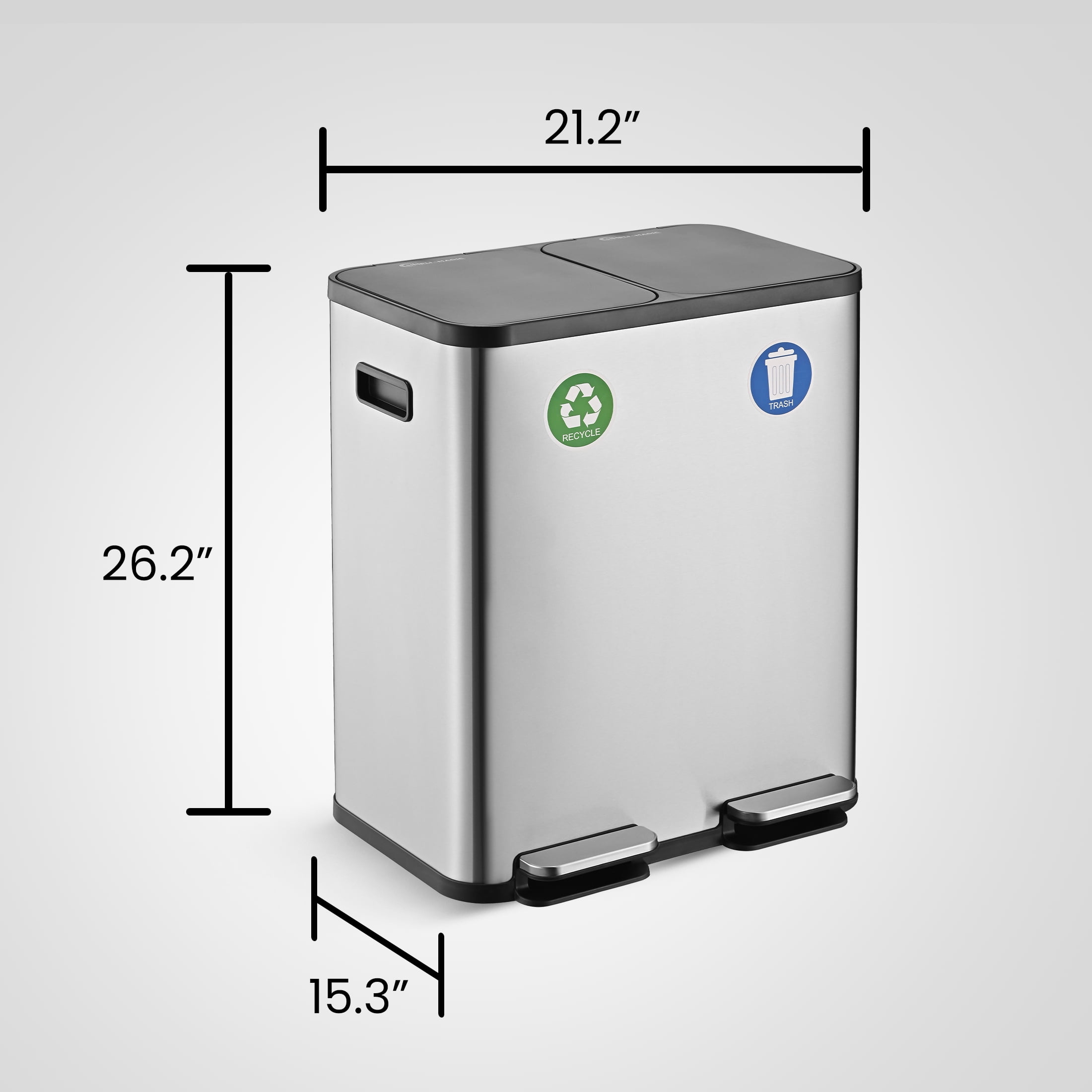 Simpli-Magic Kitchen Trash Can, 16 Gallon Stainless Steel Step Recycling Garbage Bin With Soft Close Lid, Silver