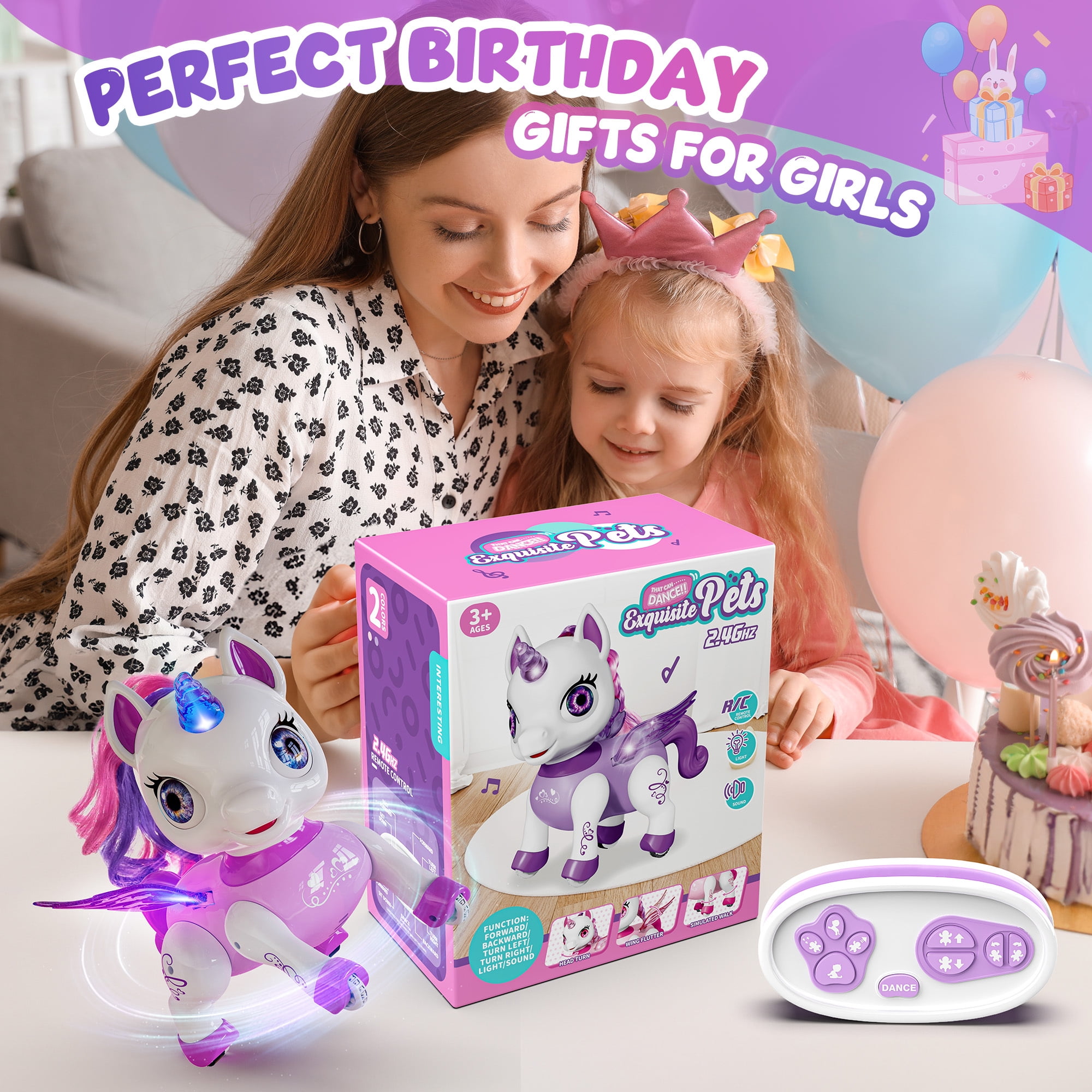 Freecat Girls Unicorn Toy, Kids Robot Pets, Remote Control Robot Toy for 3 4 5 6+ Years Old, Christmas Birthday Gift for 2-4 5-8 Years, STEM Toy Program Treats, Dancing Robot Unicorn Kids Toy Purple.