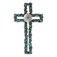 thumbnail image 2 of Rustic Southwestern Crackled Turquoise Rocks And Western Concho Wall Cross Decor, 2 of 6