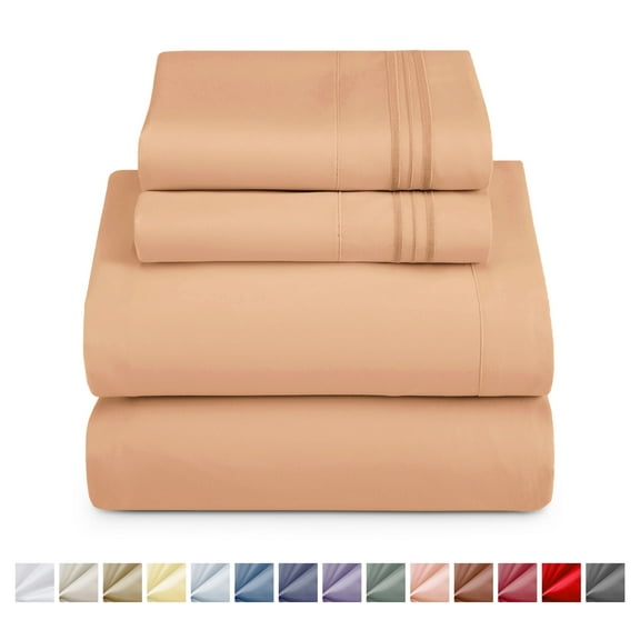 Nestl Queen Sheets Set, 1800 Series 4 Piece Sheets Queen Set, Luxury Soft Microfiber Queen Size Bed Sheets Set, Apricot Buff Orange