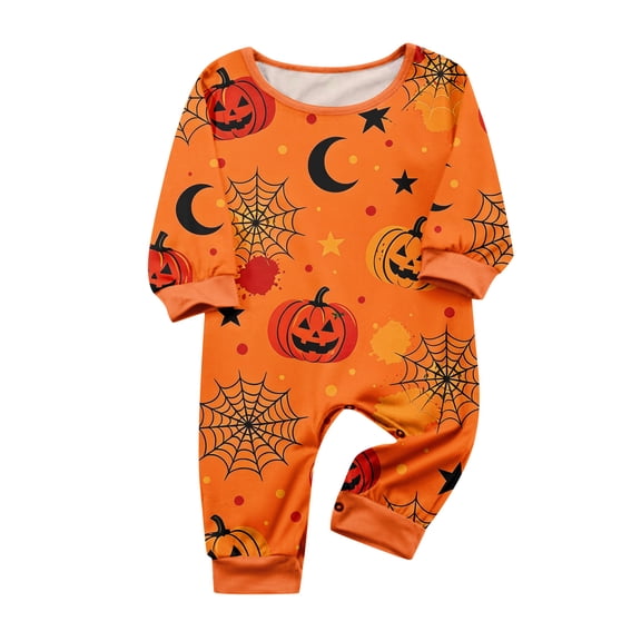 Family Matching Halloween Pajamas Set Skeleton Candy Crew Neck Spooky Loungewear Pumpkin Ghost Funny Wide Leg Pjs, Baby:6 Months