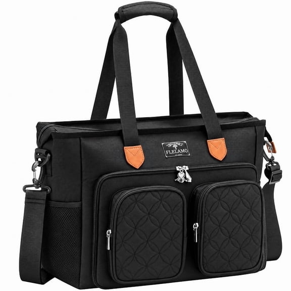 TELGUUA Large Capacity Womens Work Bag, 15.7", Multi-Functional Teacher Office Tote Bags with Shoulder Strap, Black