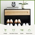 thumbnail image 4 of Kojooin Natural Rattan 2 Flip Down with 1 Drawer Free-Standing Shoe Rack, Shoe Cabinet Wood Organizer Freestanding with 3-Tier Adjustable Shelves for Entryway Hallway Doorway, 4 of 5