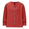 thumbnail image 4 of Guieoi Womens Shirts under $5 Women's Solid Color V-Neck Long Sleeve Loose and Linen with Decorative Buttons Top Blouse Red Black*Friday/Cyber*Monday, 4 of 6
