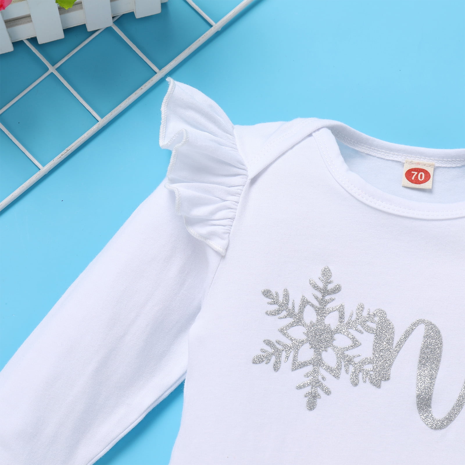 IDOPIP Baby Girls First Birthday Outfit Winter Snowflake Onesie Romper+ Pink Sequin Pants Cake Smash Outfits
