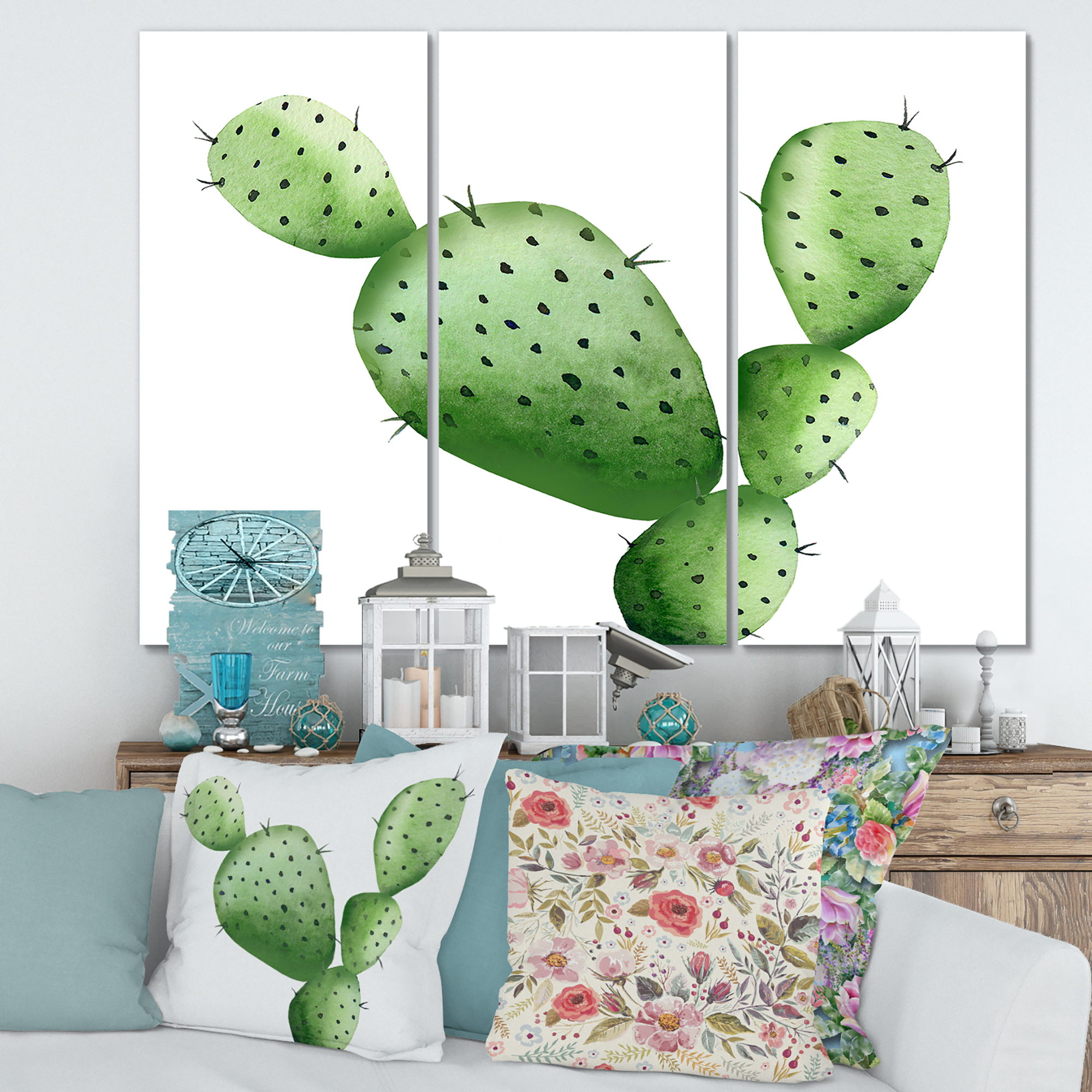 Designart ' Close Up Green Southwestern Cactus ' Tropical Canvas Wall Art Print