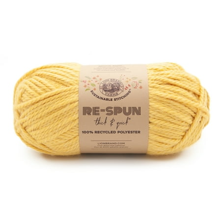 UPC: 0842093130468 | Lion Brand Yarn Re-Spun Thick & Quick Sunshine Super Bulky Recycled Polyester Yellow Yarn 1 Pack