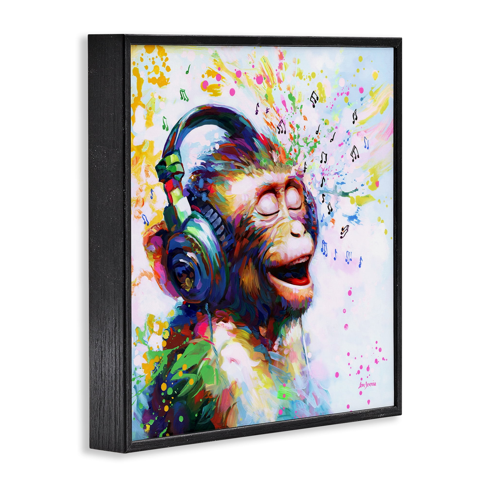 Stupell Industries Blissful Beats Monkey Animals & Insects Painting Black Framed Art Print Wall Art, 24 x 24