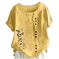 thumbnail image 3 of Womens Tops Boho Linen Classic Teacher Tops Water Resistant Vacation Clothes Loose Fit Tunic Shirts, Yellow,XL, 3 of 5