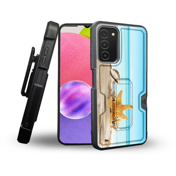 ANJ  Rugged Shockproof Holster Case Card Slot Kickstand   Tempered Glass Cover for Samsung Galaxy A03s - Sea Creatures