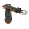 thumbnail image 2 of Leather Watch Strap Band, Racer, 22mm Black with Colored Stitching, Stainless Steel Buckle, 2 of 8