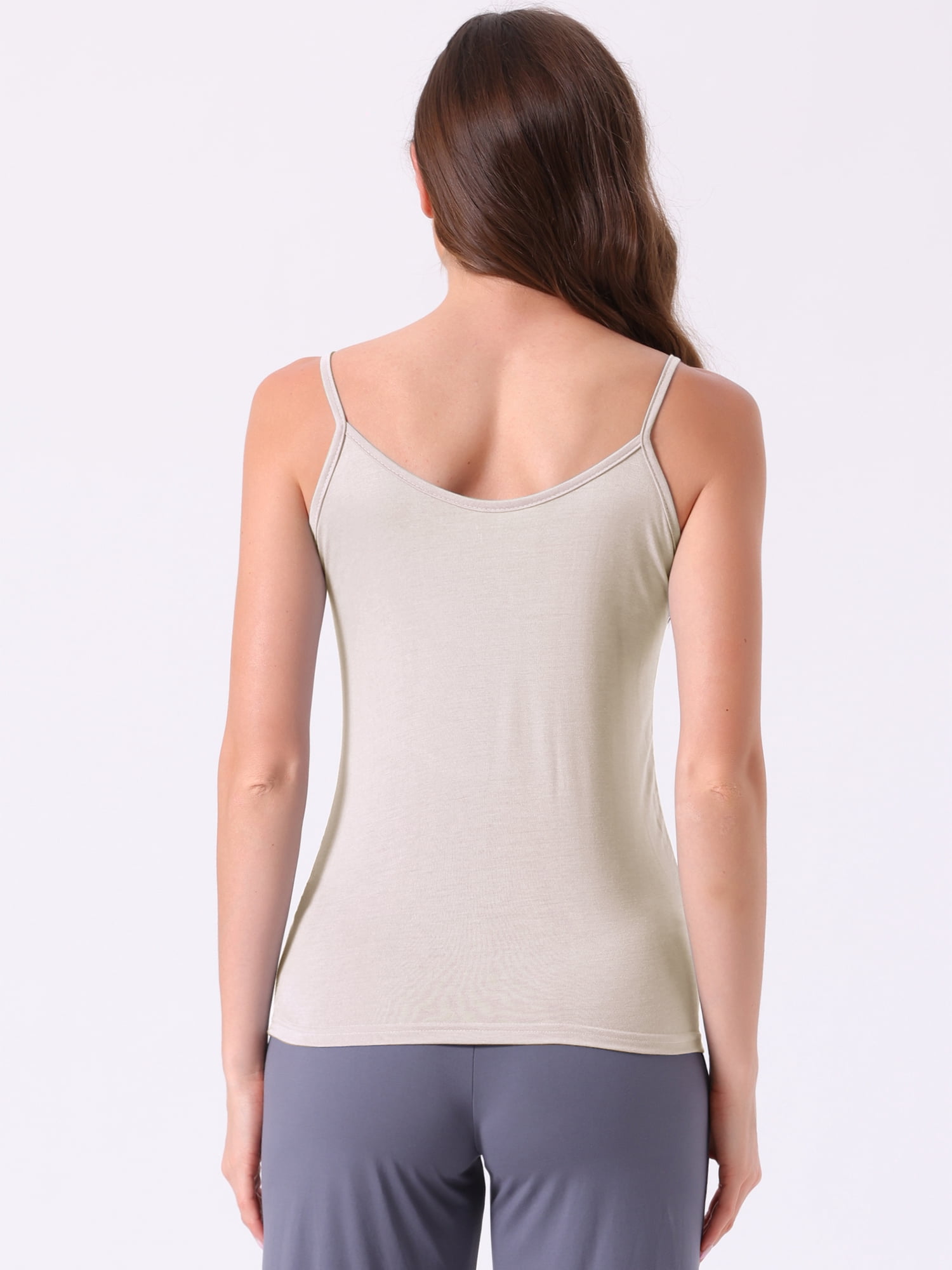 DARING DIVA Women's V Neck Sleeveless Undershirt Spaghetti Strap Tank Tops L Beige