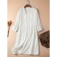 thumbnail image 4 of Womens V Neck Cotton Casual Loose Shift Tunic Smock Summer Dresses Vacation Dress 3/4 Sleeve Pocket White L, 4 of 6