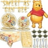 Winnie The Pooh Party Supplies for 24 - Large & Small Plates, Napkins, Giant Foil Winnie Balloon, Tablecover, Joint Banner, Wooden Honey Dippers, Metal Bee Charms - Great f/Birthday & Baby Showers