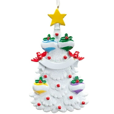 White Glitter Tree Ornament, Family of 4