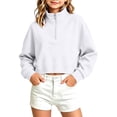 thumbnail image 2 of Frostluinai Girls Zip Mock Neck Sweatshirts Crop Pullover Tops Oversized Long Sleeve Drop Shoulder Sweat Shirts with Pocket 5-16 Years, 2 of 7
