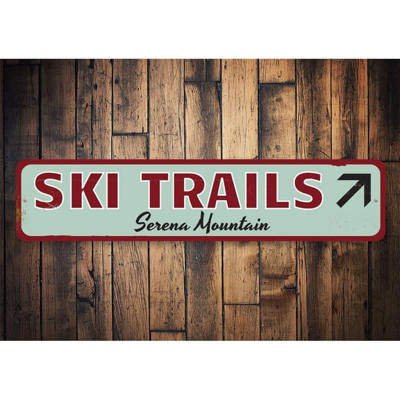 Mountain Ski Trails Arrow Novelty Sign, Metal Wall Decor - 4x18 inches