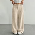 thumbnail image 6 of WTOBBY Women's Corduroy Pants Casual High Waist Elastic Waist Straight Leg Loose Comfy Trousers with Pockets Winter,Beige L, 6 of 7