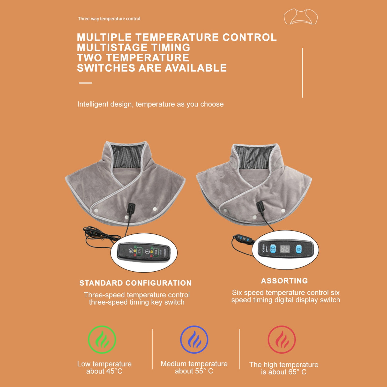 Grey Heated Shoulder Neck Wrap Massager Pad With Vibration, Three Temperature Settings And Mink Fabric, Usb Powered For Home, Office And Car Use