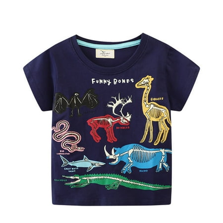

Children s Luminous Short Sleeved T Shirt For Boys With Dinosaur Motif Black Boys Tops Size 6 Short Sleeve Tee Shirt