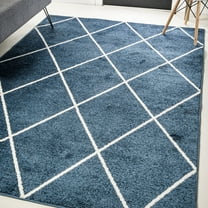 JONATHAN Y SUPERSOFT 4 x 6 Area Rug, Cole Minimalist Diamond Trellis - Navy/White, SEU102H-4