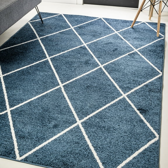 JONATHAN Y SUPERSOFT 4 x 6 Area Rug, Cole Minimalist Diamond Trellis - Navy/White, SEU102H-4