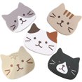 thumbnail image 1 of Posavasos de silicona con forma de gato, 5 unidades, bonitos posavasos de goma antideslizantes para tazas de té, almohadillas de cojín de animales de dibujos animados para el hogar, cocina, bebidas,, 1 of 7